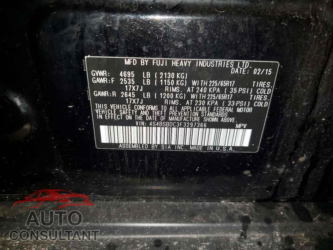SUBARU OUTBACK 2015 - 4S4BSBDC3F3297366