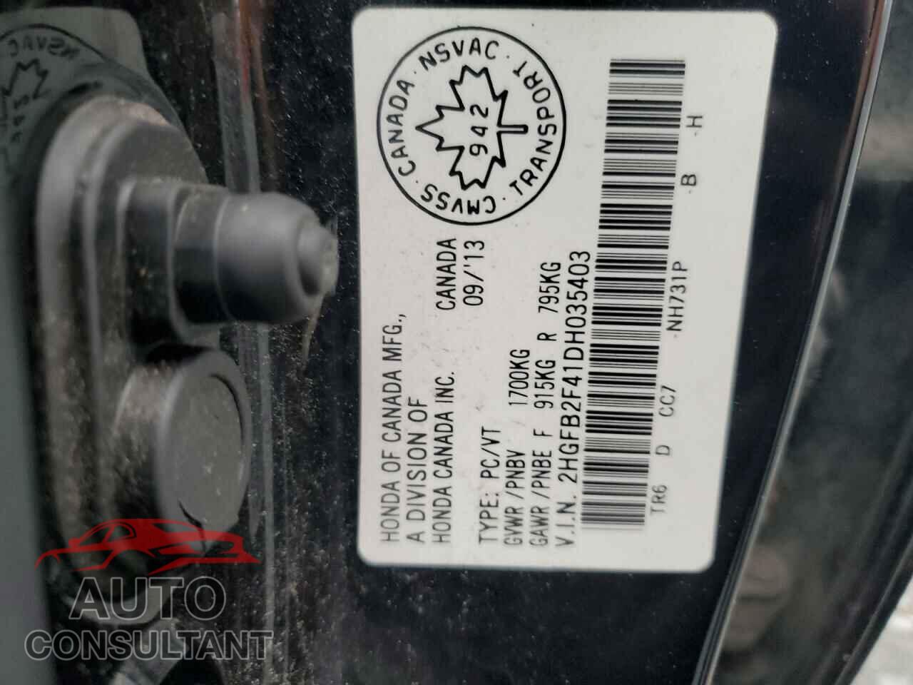 HONDA CIVIC 2013 - 2HGFB2F41DH035403