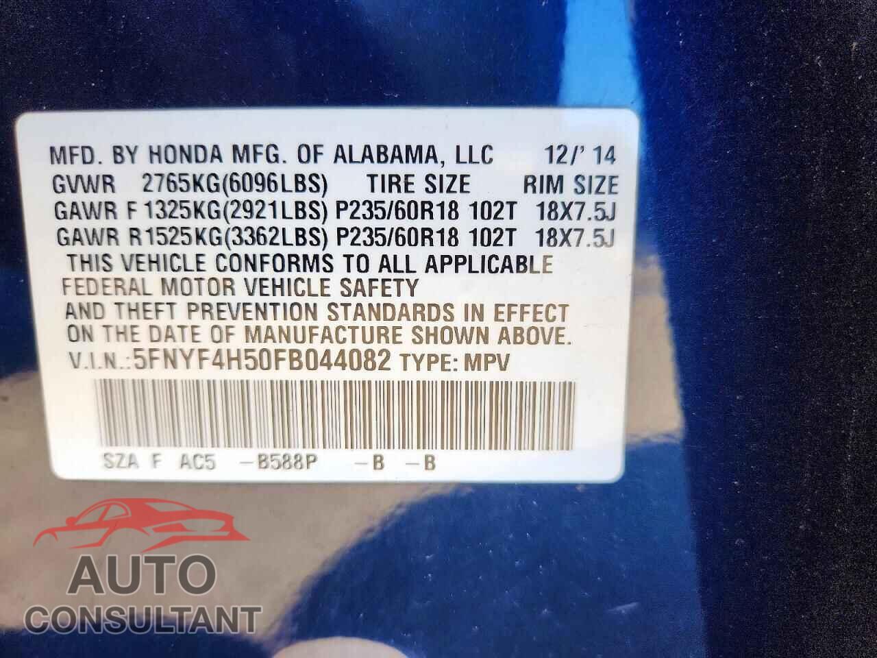 HONDA PILOT 2015 - 5FNYF4H50FB044082