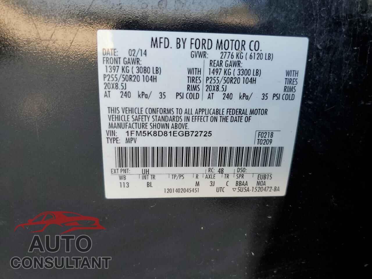 FORD EXPLORER 2014 - 1FM5K8D81EGB72725