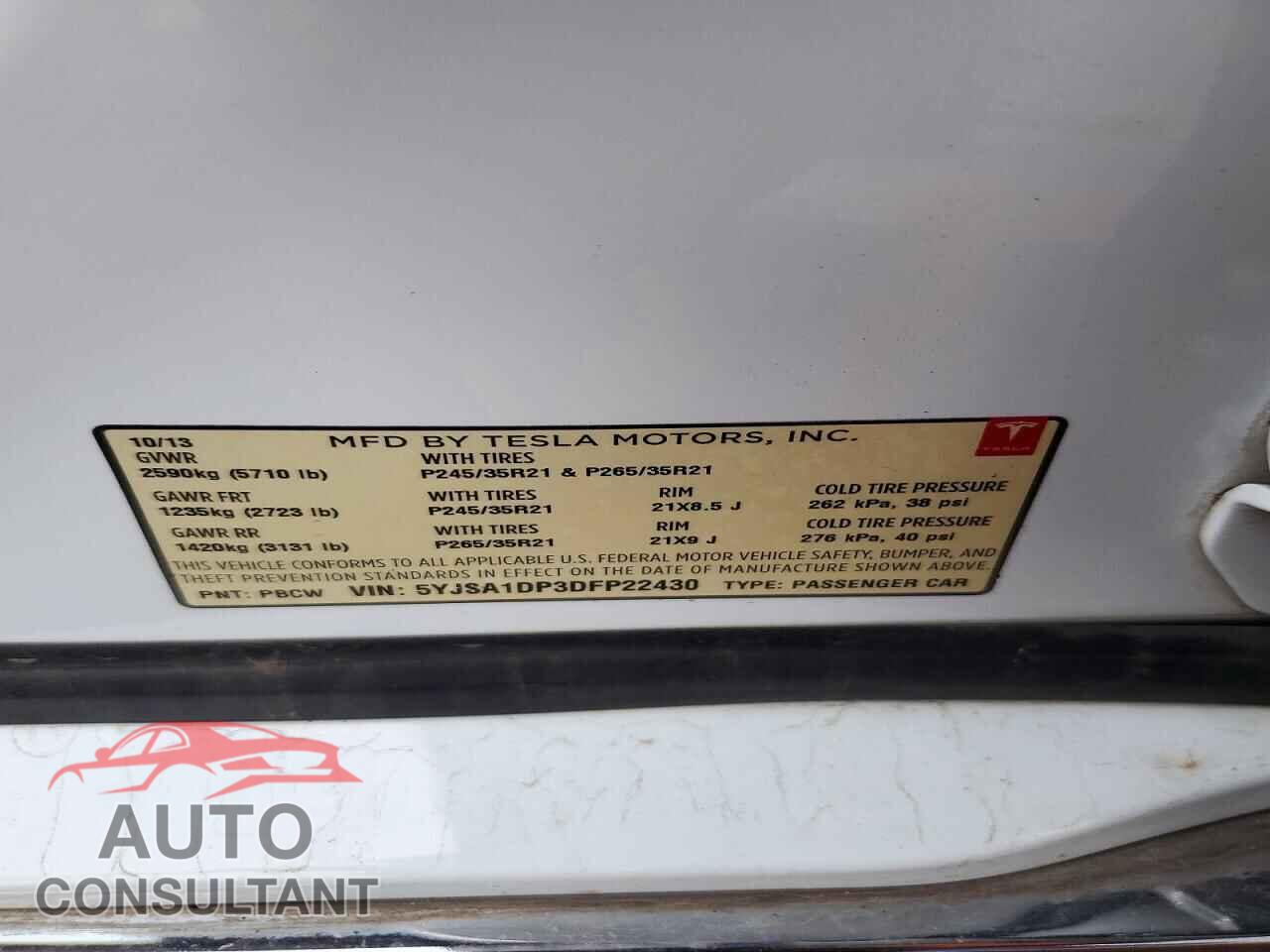 TESLA MODEL S 2013 - 5YJSA1DP3DFP22430