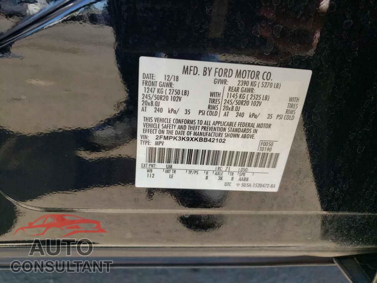 FORD EDGE 2019 - 2FMPK3K9XKBB42102