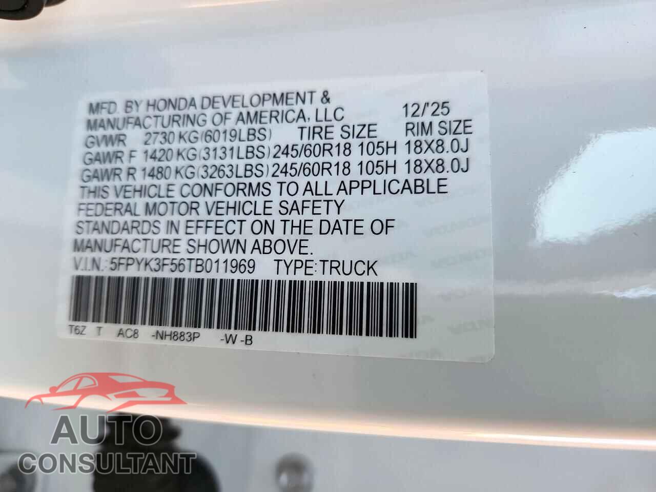 HONDA RIDGELINE 2026 - 5FPYK3F56TB011969