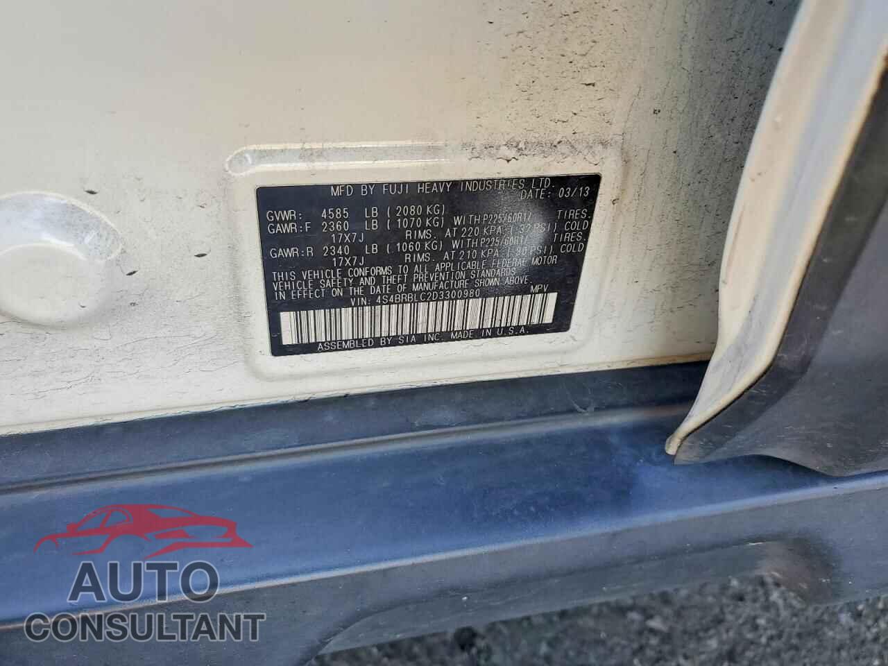 SUBARU OUTBACK 2013 - 4S4BRBLC2D3300980
