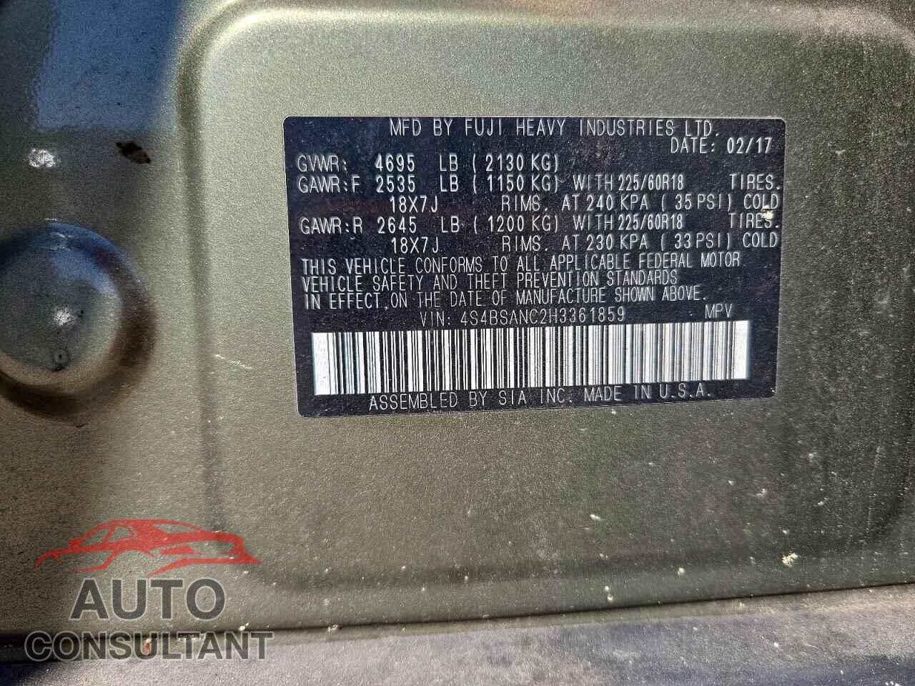 SUBARU OUTBACK 2017 - 4S4BSANC2H3361859