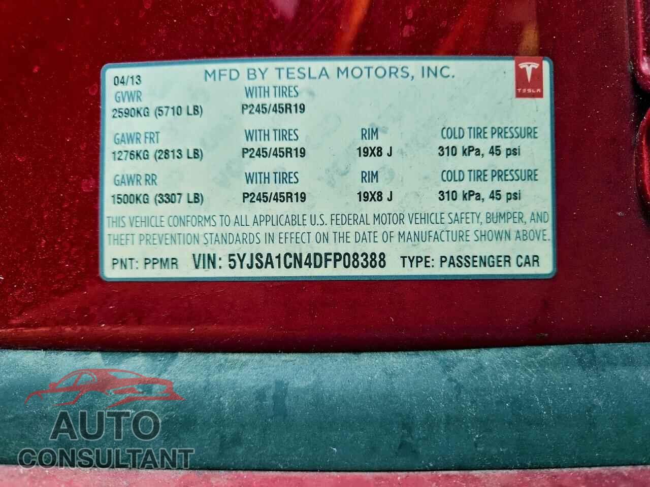 TESLA MODEL S 2013 - 5YJSA1CN4DFP08388