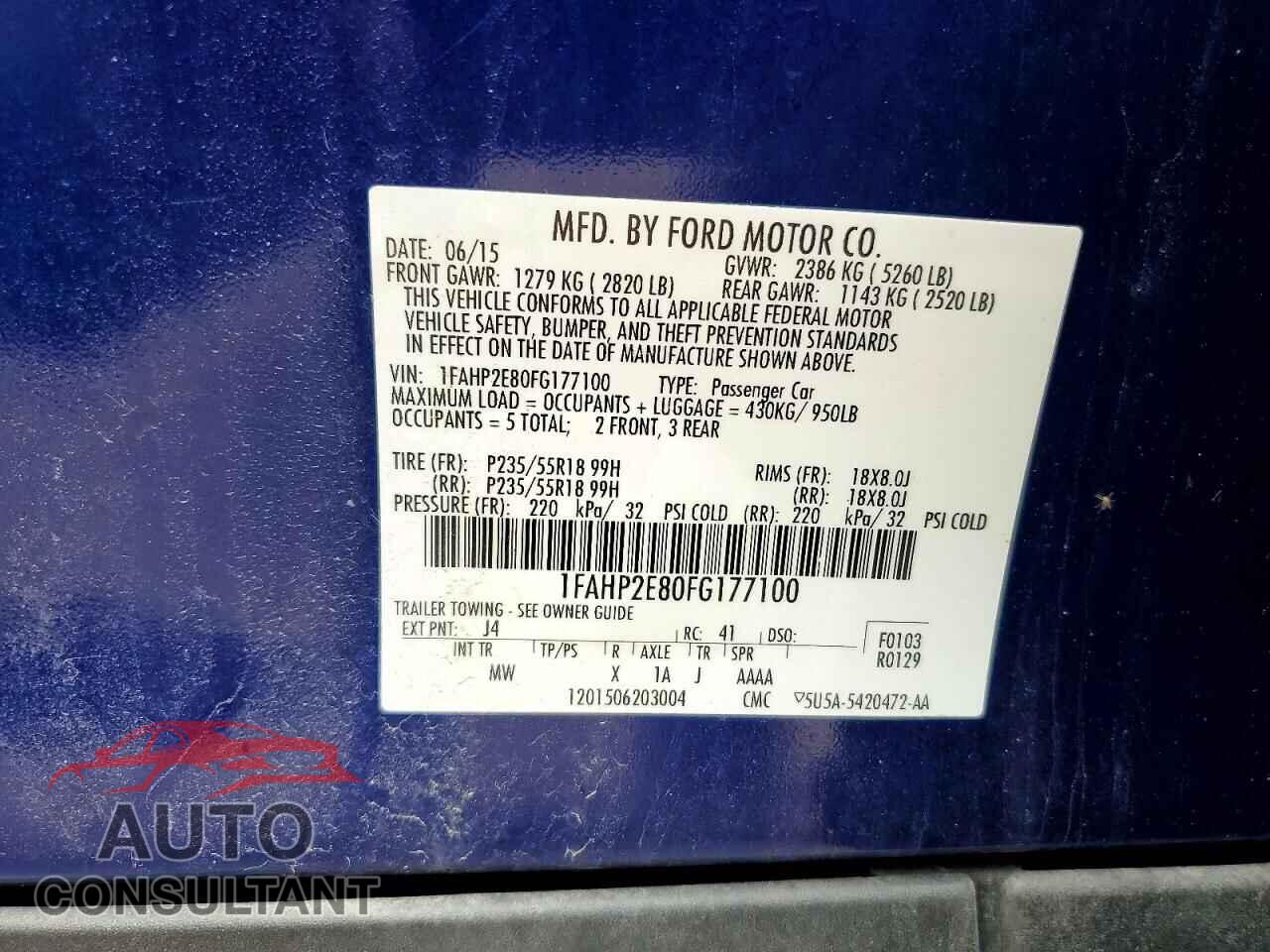 FORD TAURUS 2015 - 1FAHP2E80FG177100