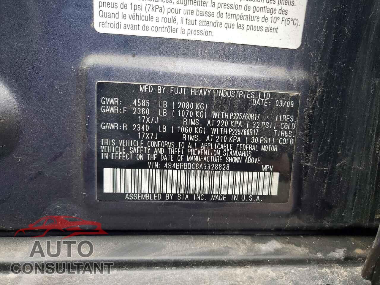SUBARU OUTBACK 2010 - 4S4BRBBC8A3328828
