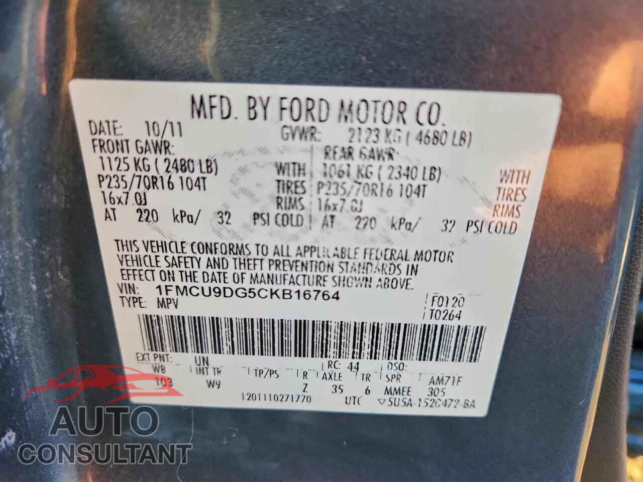 FORD ESCAPE 2012 - 1FMCU9DG5CKB16764