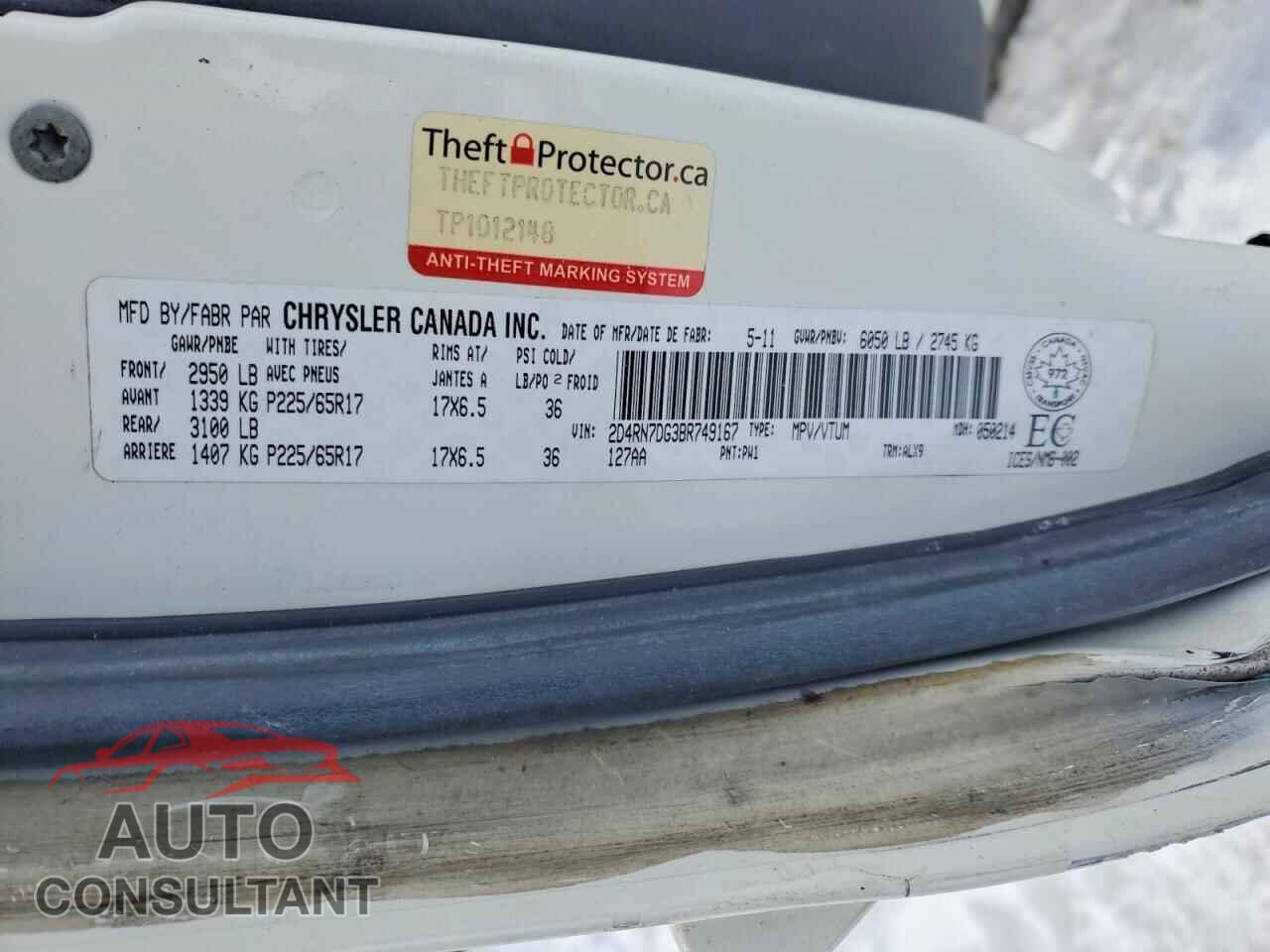 DODGE CARAVAN 2011 - 2D4RN7DG3BR749167