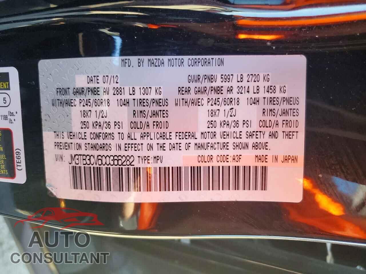MAZDA CX-9 2012 - JM3TB3CV6C0366282