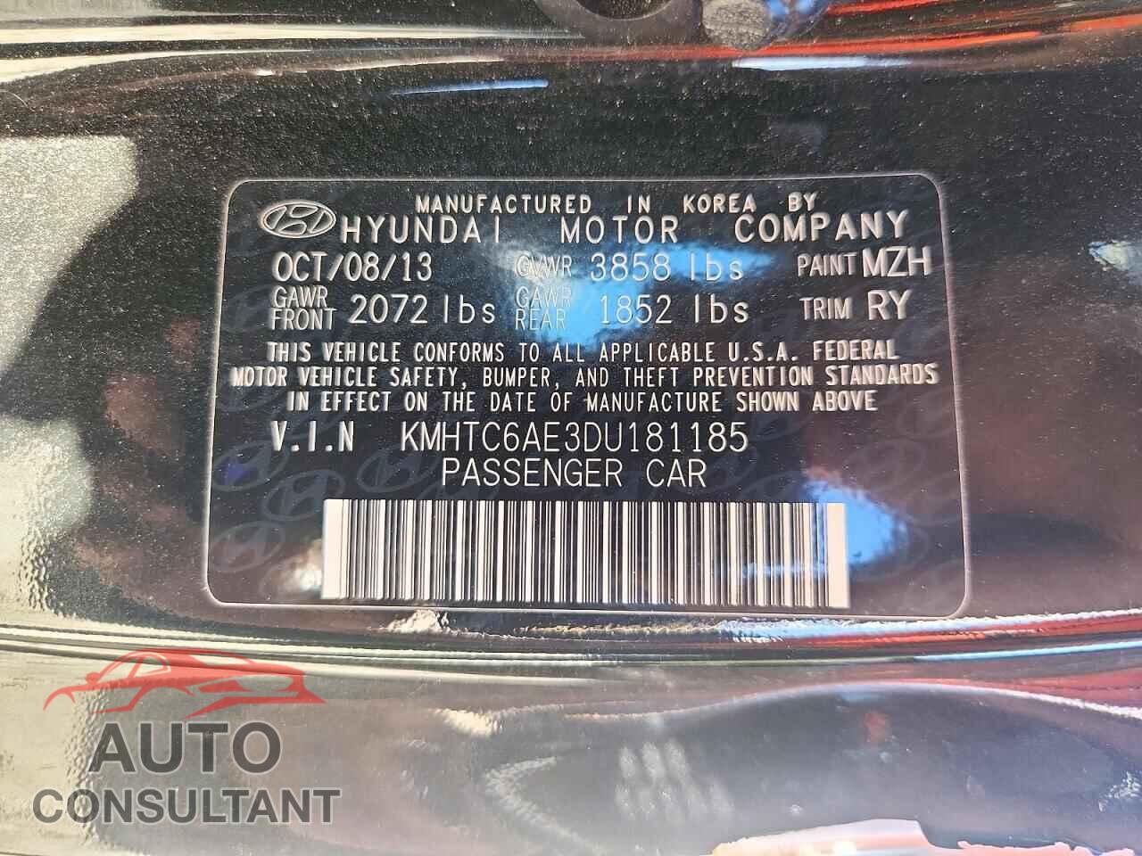 HYUNDAI VELOSTER 2013 - KMHTC6AE3DU181185