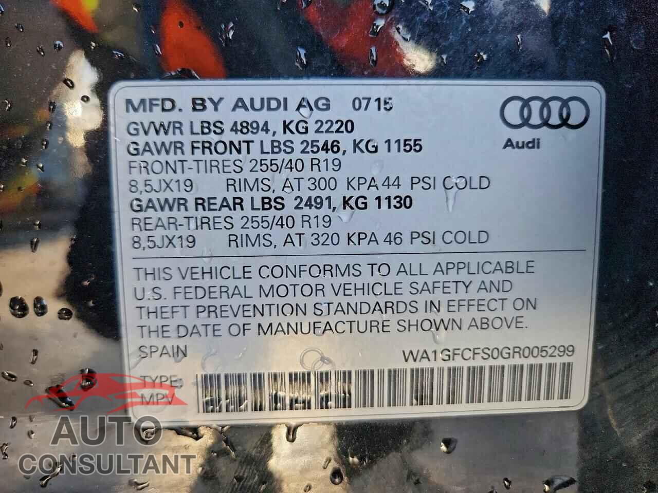AUDI Q3 2016 - WA1GFCFS0GR005299