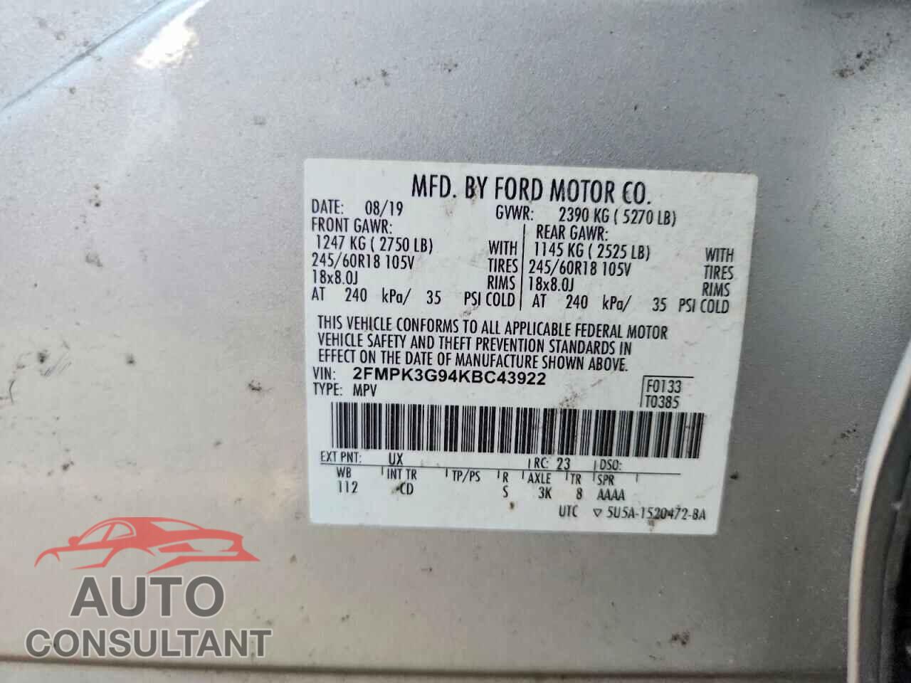 FORD EDGE 2019 - 2FMPK3G94KBC43922