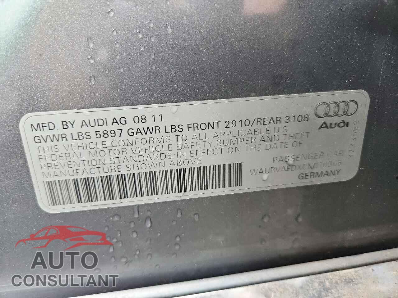 AUDI A8 2012 - WAURVAFDXCN010368