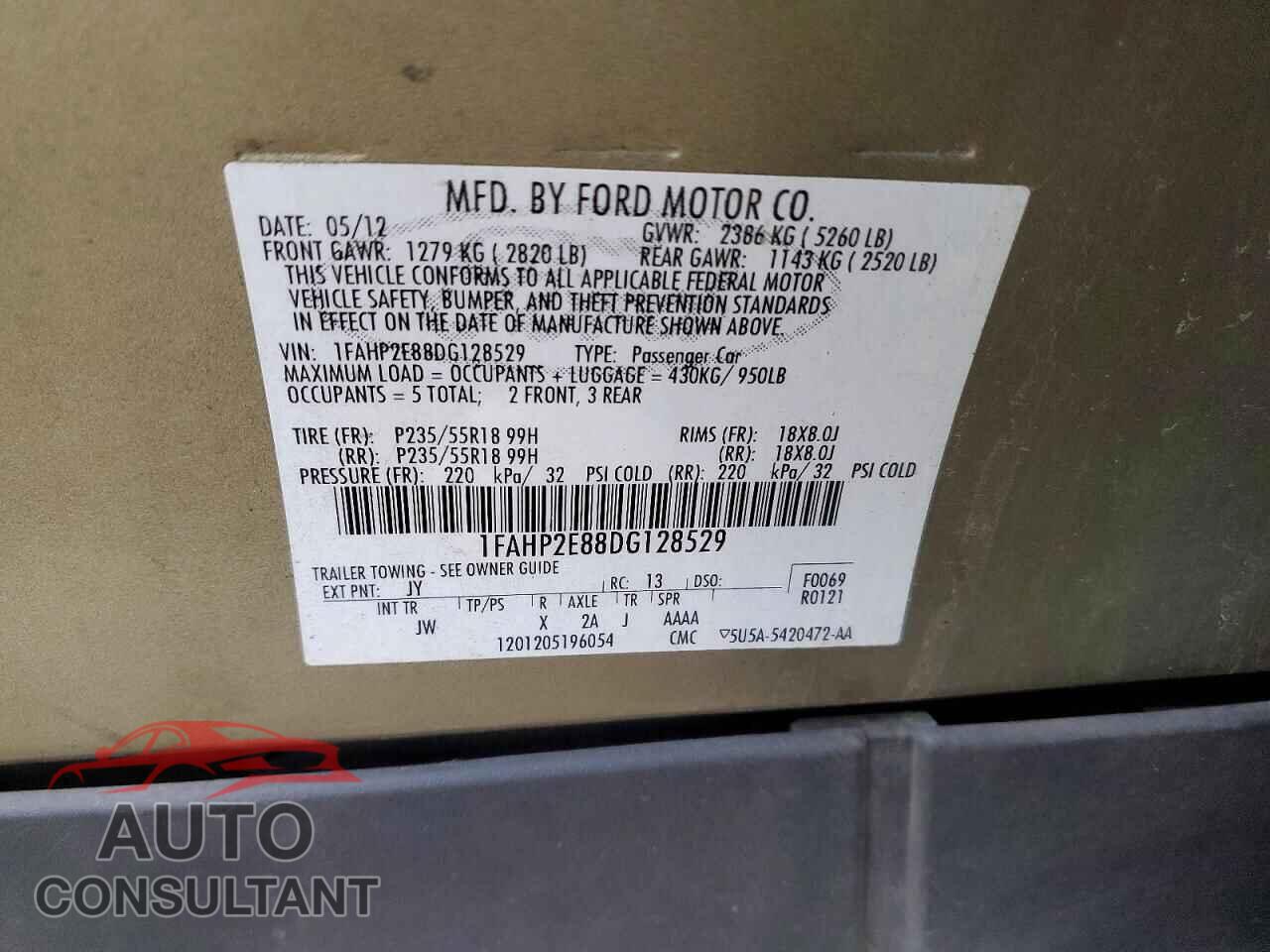 FORD TAURUS 2013 - 1FAHP2E88DG128529