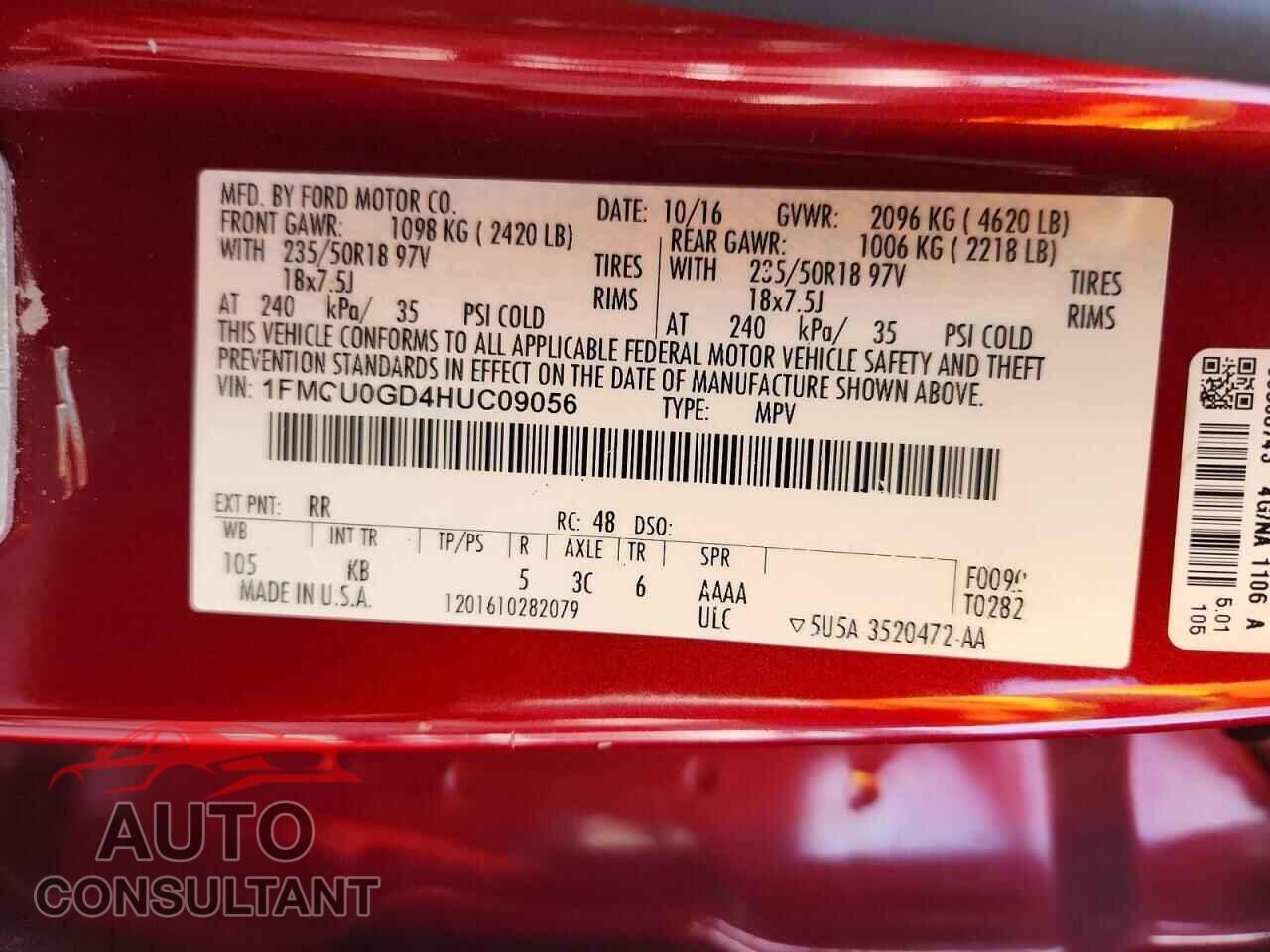 FORD ESCAPE 2017 - 1FMCU0GD4HUC09056