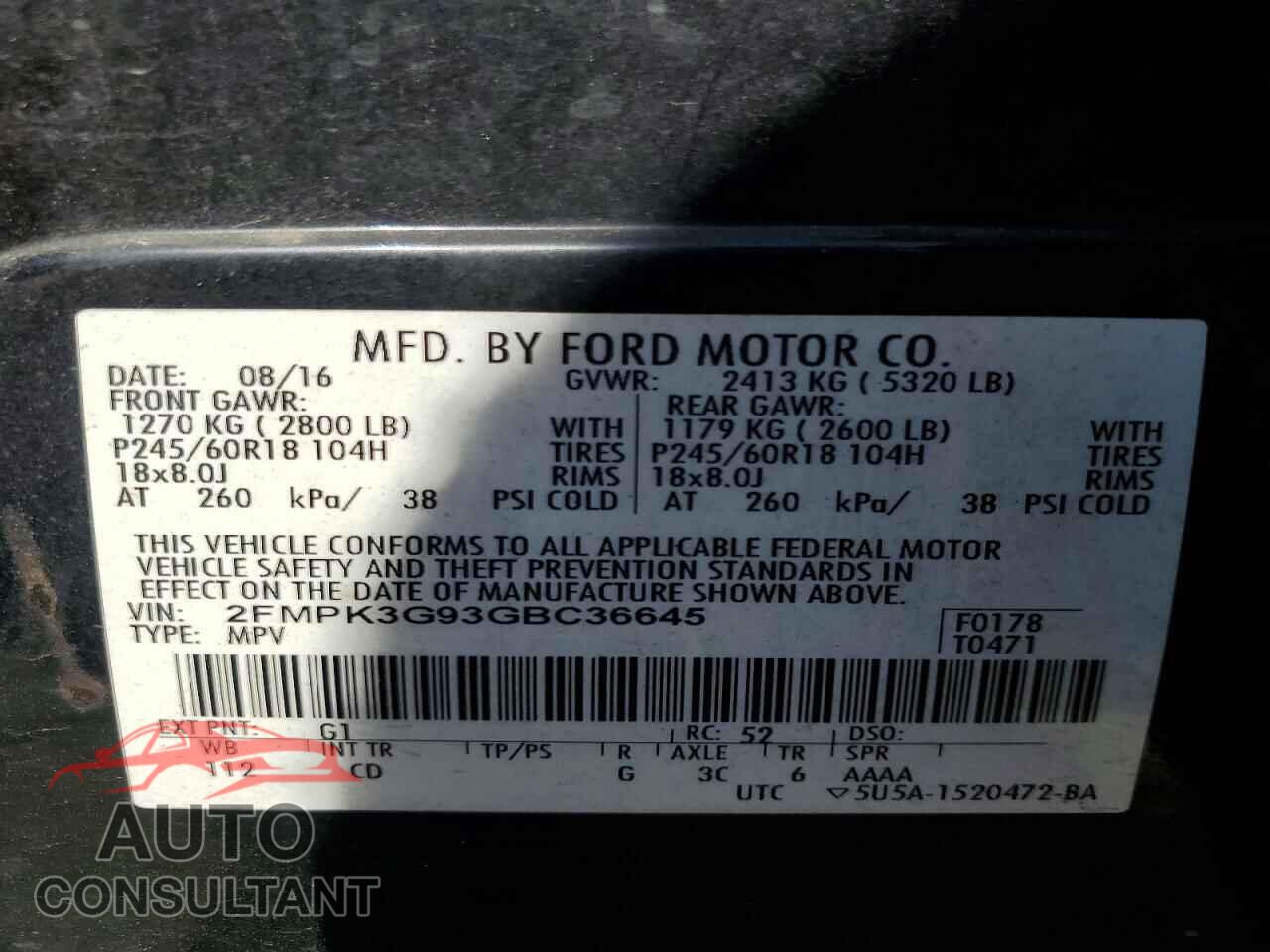 FORD EDGE 2016 - 2FMPK3G93GBC36645