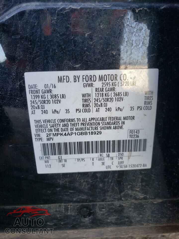 FORD EDGE 2016 - 2FMPK4AP1GBB18929