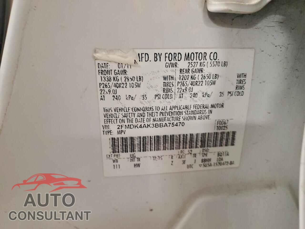 FORD EDGE 2011 - 2FMDK4AK3BBA75470