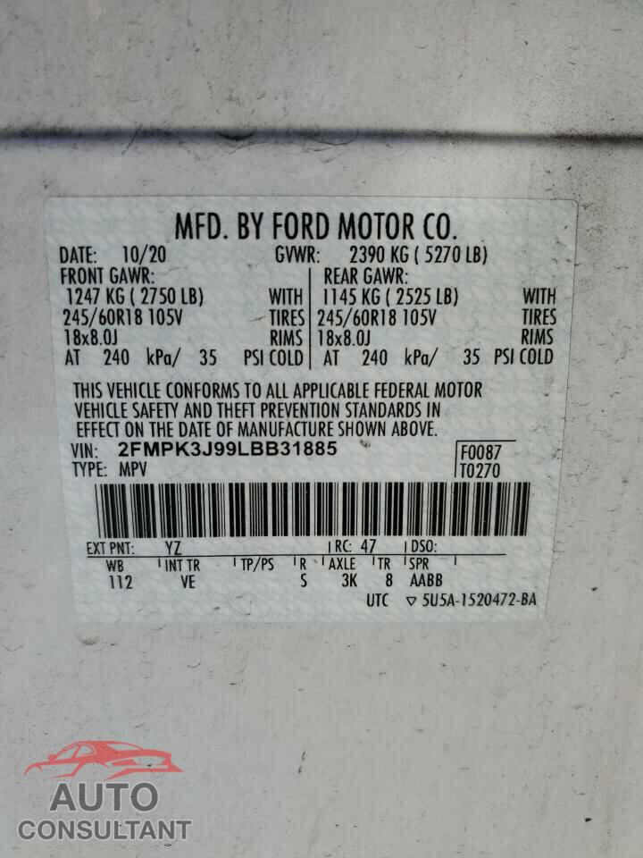FORD EDGE 2020 - 2FMPK3J99LBB31885