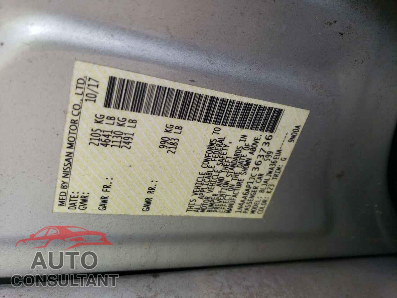 NISSAN MAXIMA 2018 - 1N4AA6AP1JC363736