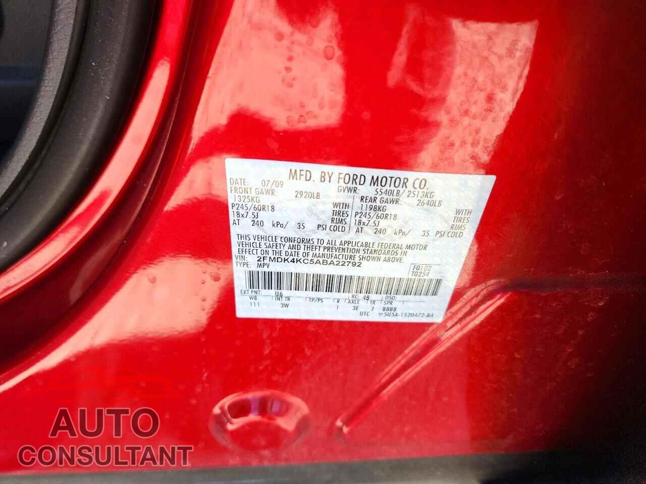 FORD EDGE 2010 - 2FMDK4KC5ABA22792