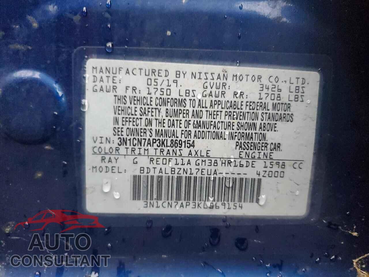 NISSAN VERSA 2019 - 3N1CN7AP3KL869154