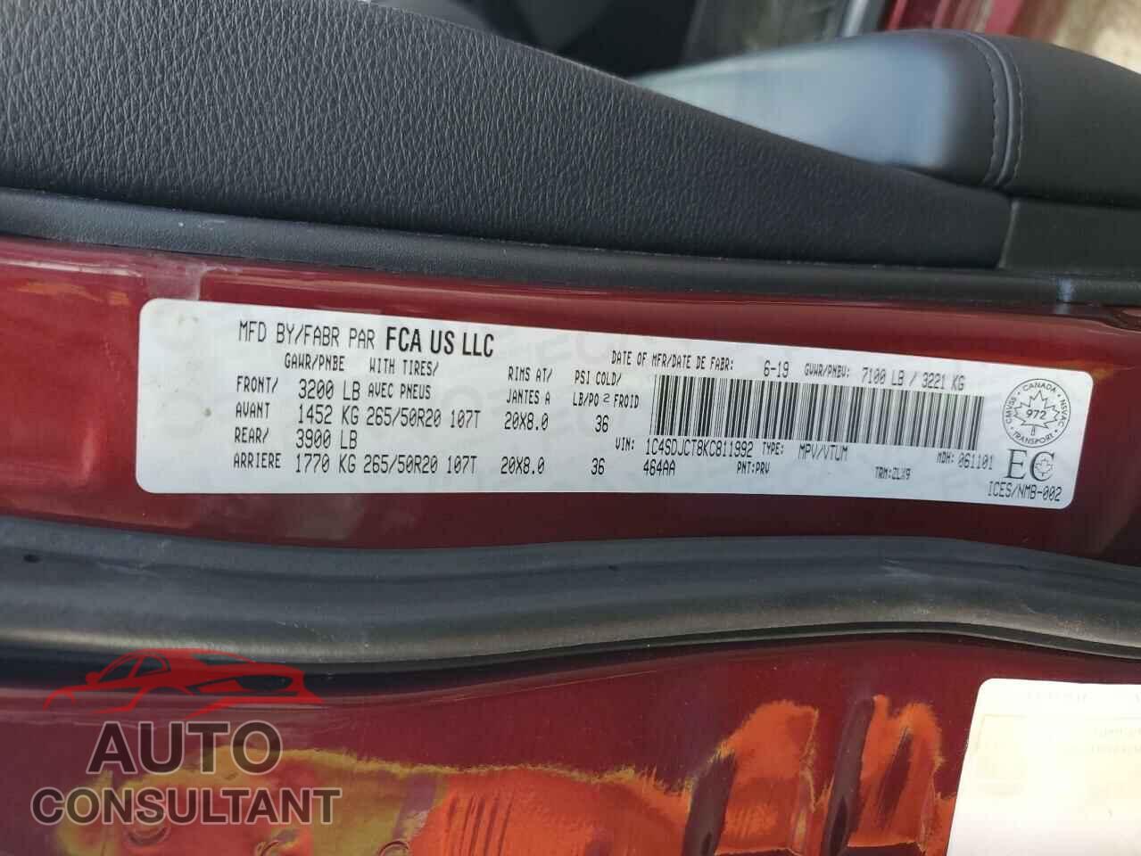 DODGE DURANGO 2019 - 1C4SDJCT8KC811992
