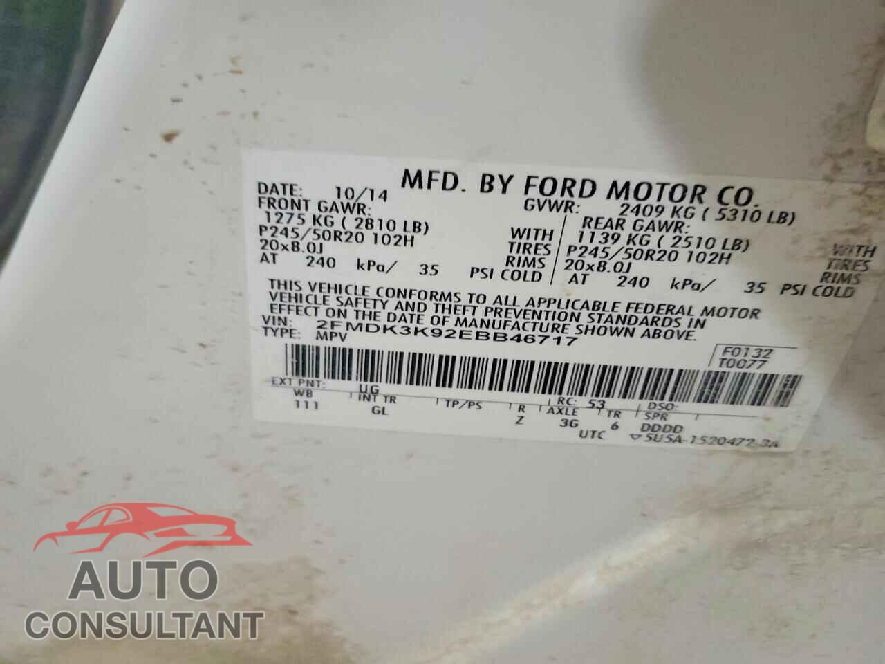 FORD EDGE 2014 - 2FMDK3K92EBB46717