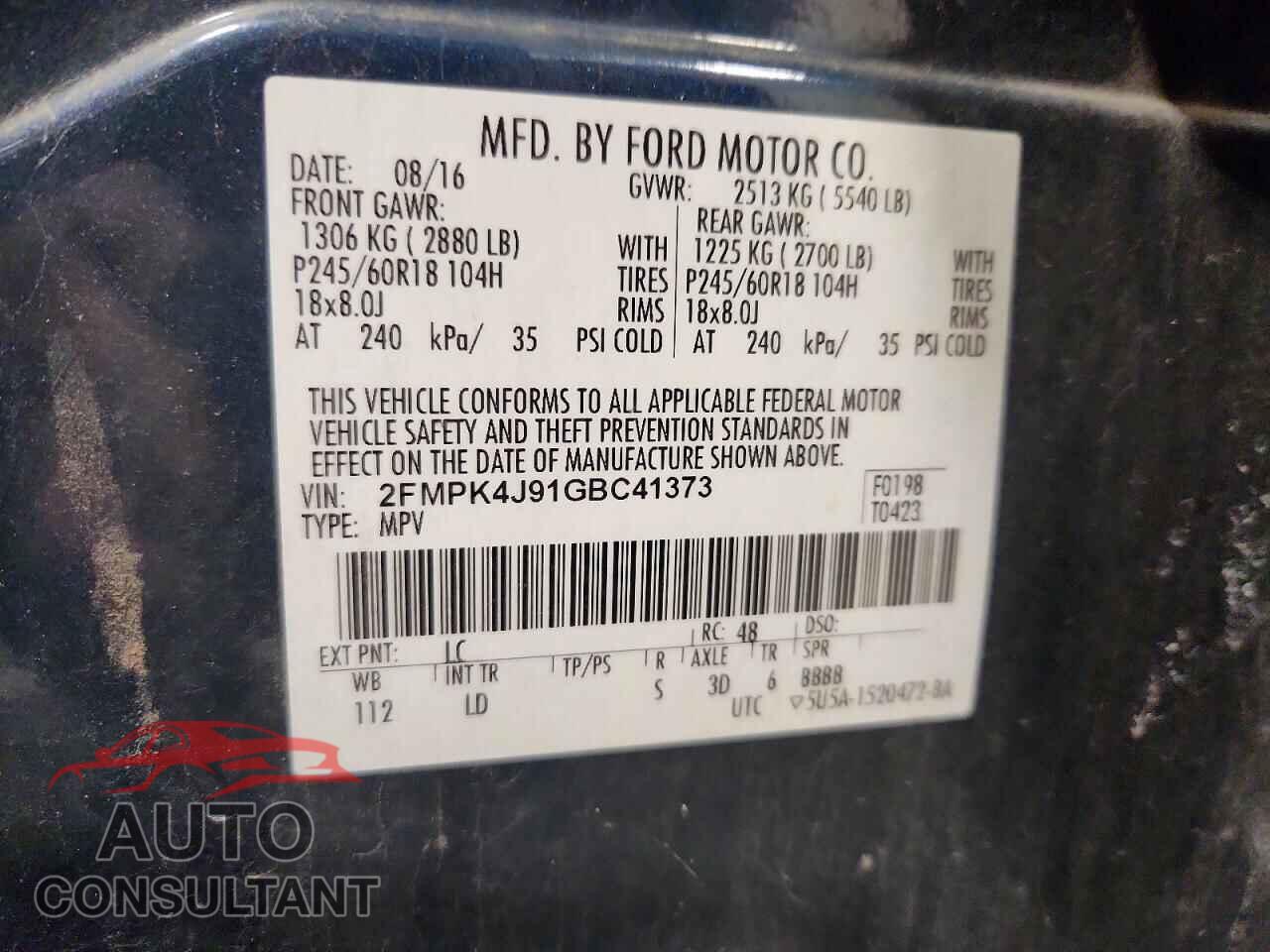 FORD EDGE 2016 - 2FMPK4J91GBC41373