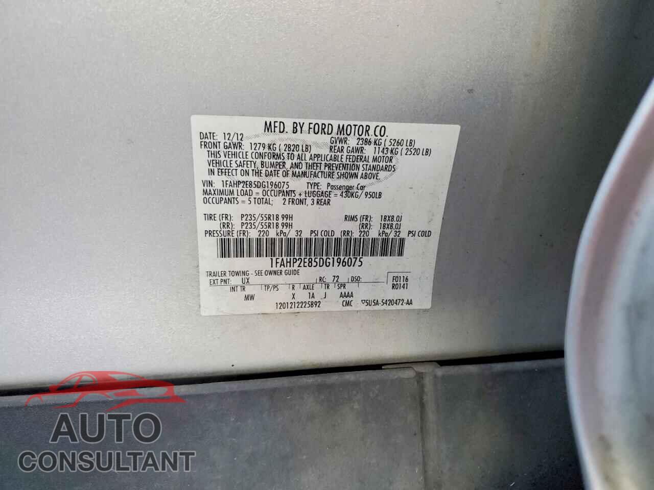 FORD TAURUS 2013 - 1FAHP2E85DG196075