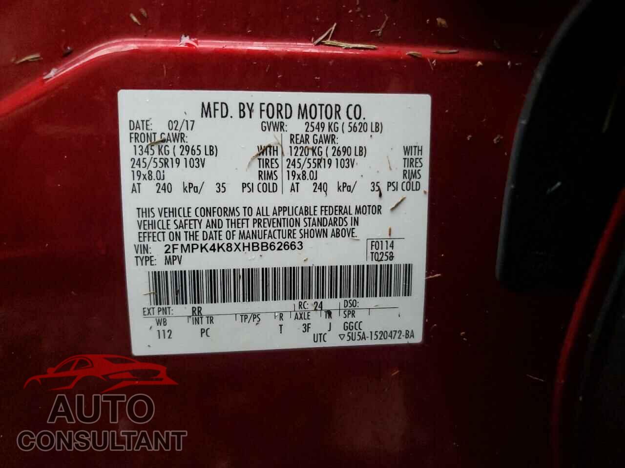 FORD EDGE 2017 - 2FMPK4K8XHBB62663