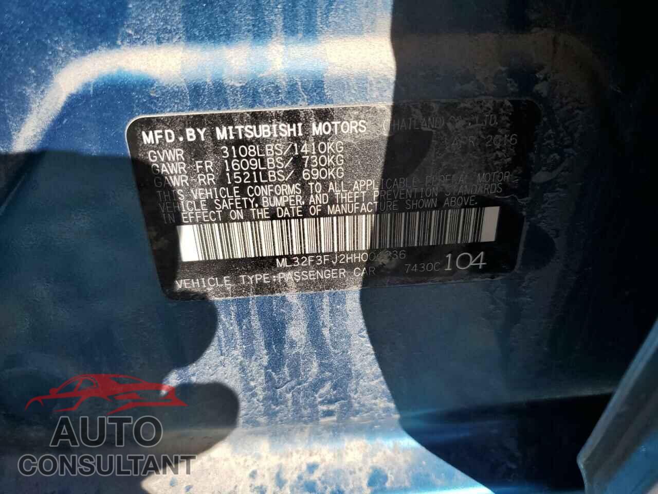 MITSUBISHI MIRAGE 2017 - ML32F3FJ2HH004236