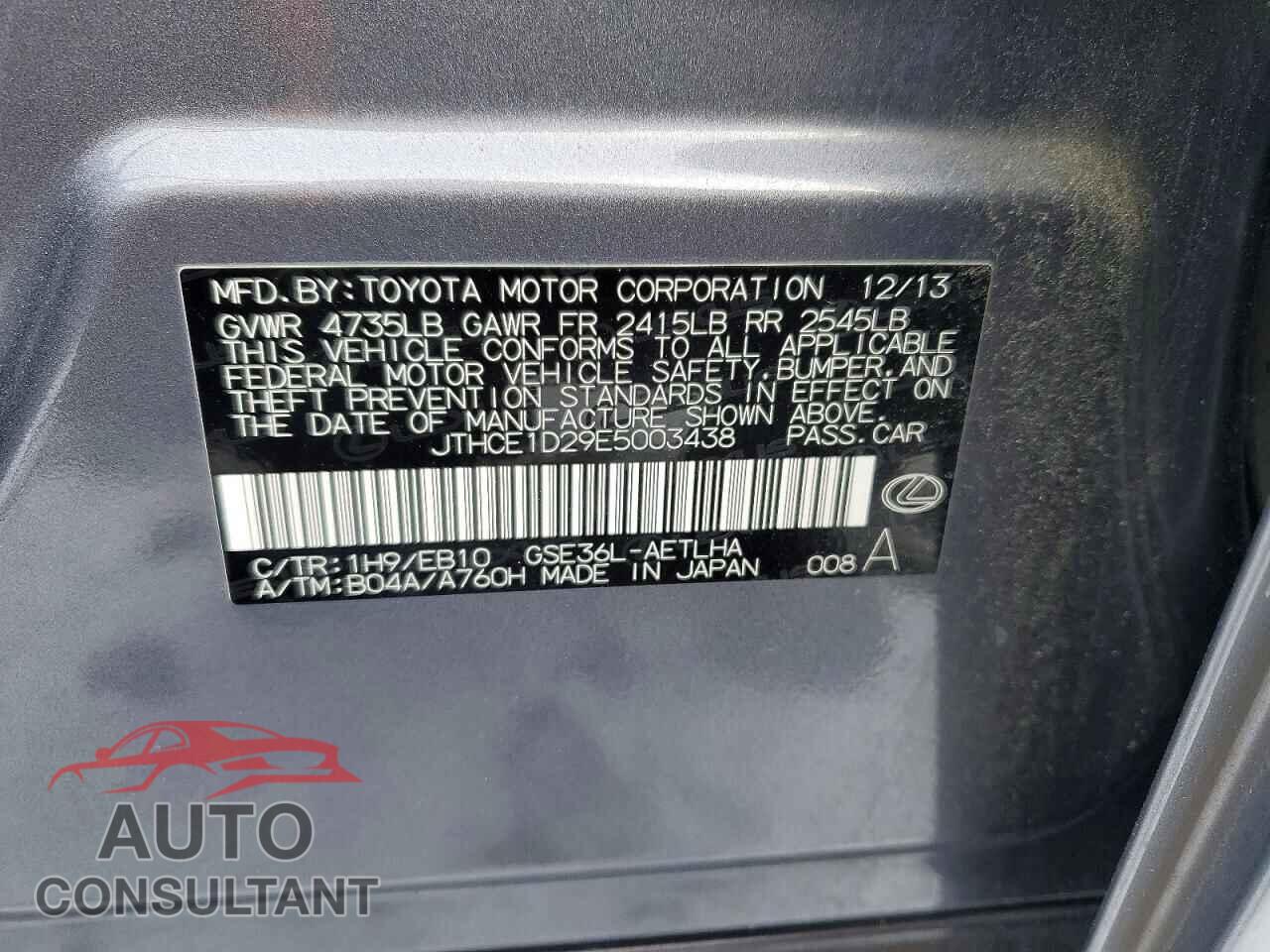 LEXUS IS 2014 - JTHCE1D29E5003438