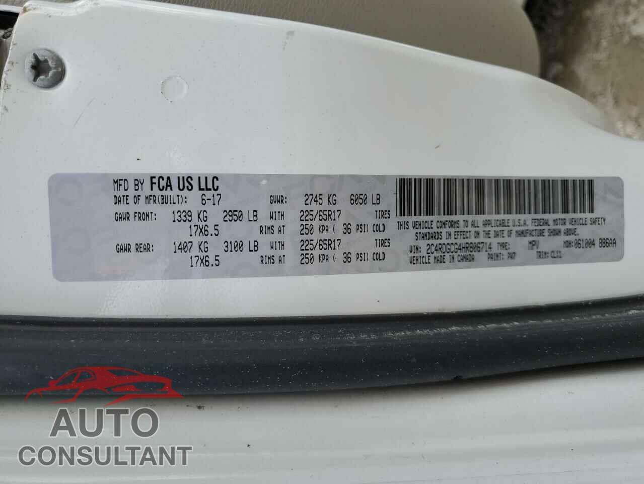 DODGE CARAVAN 2017 - 2C4RDGCG4HR806714