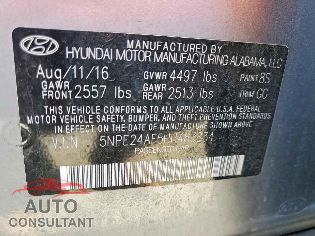 HYUNDAI SONATA 2017 - 5NPE24AF5HH483834
