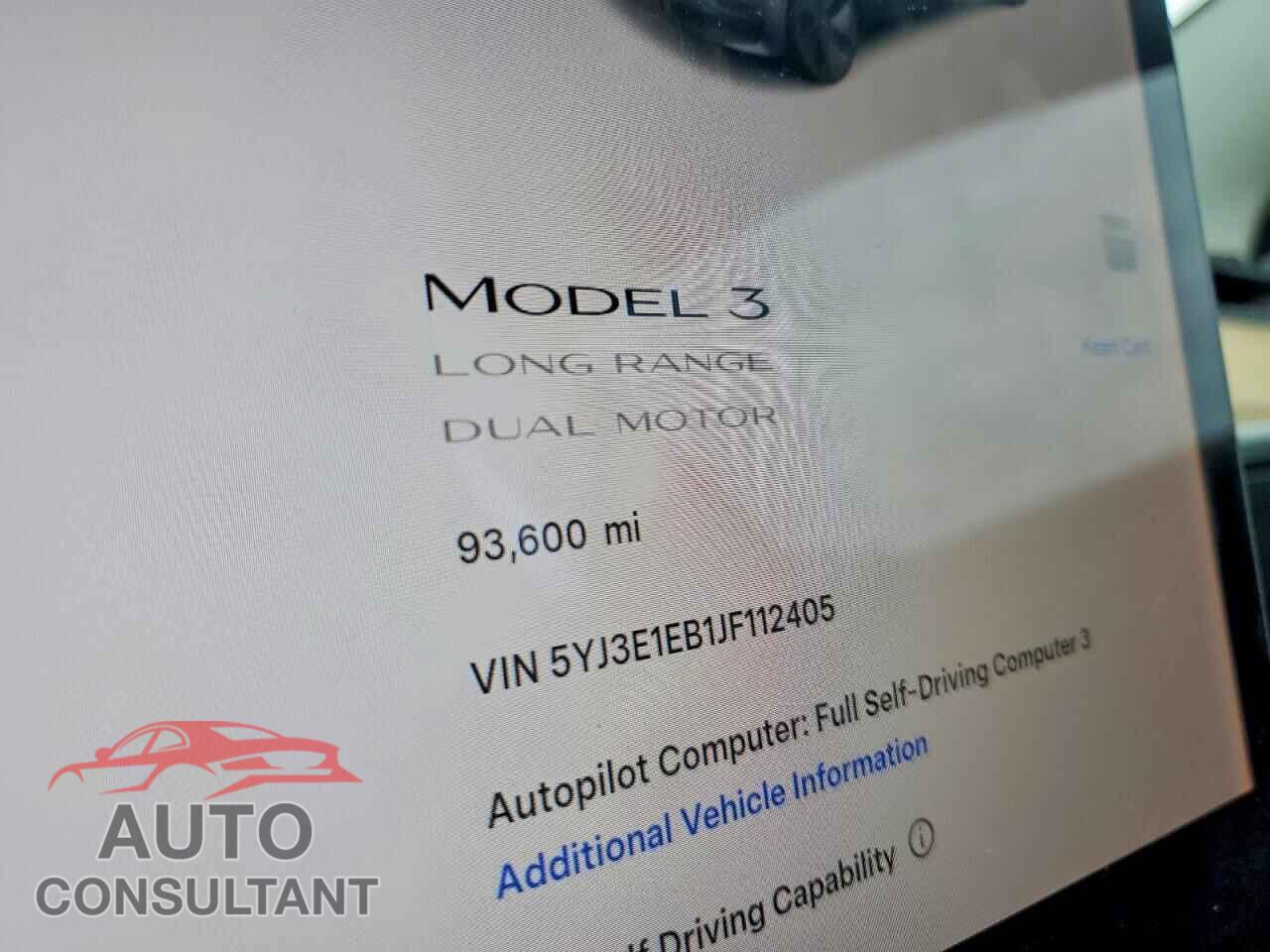 TESLA MODEL 3 2018 - 5YJ3E1EB1JF112405