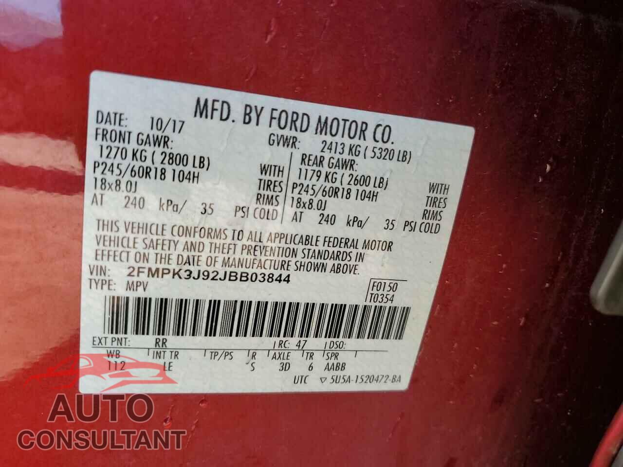 FORD EDGE 2018 - 2FMPK3J92JBB03844
