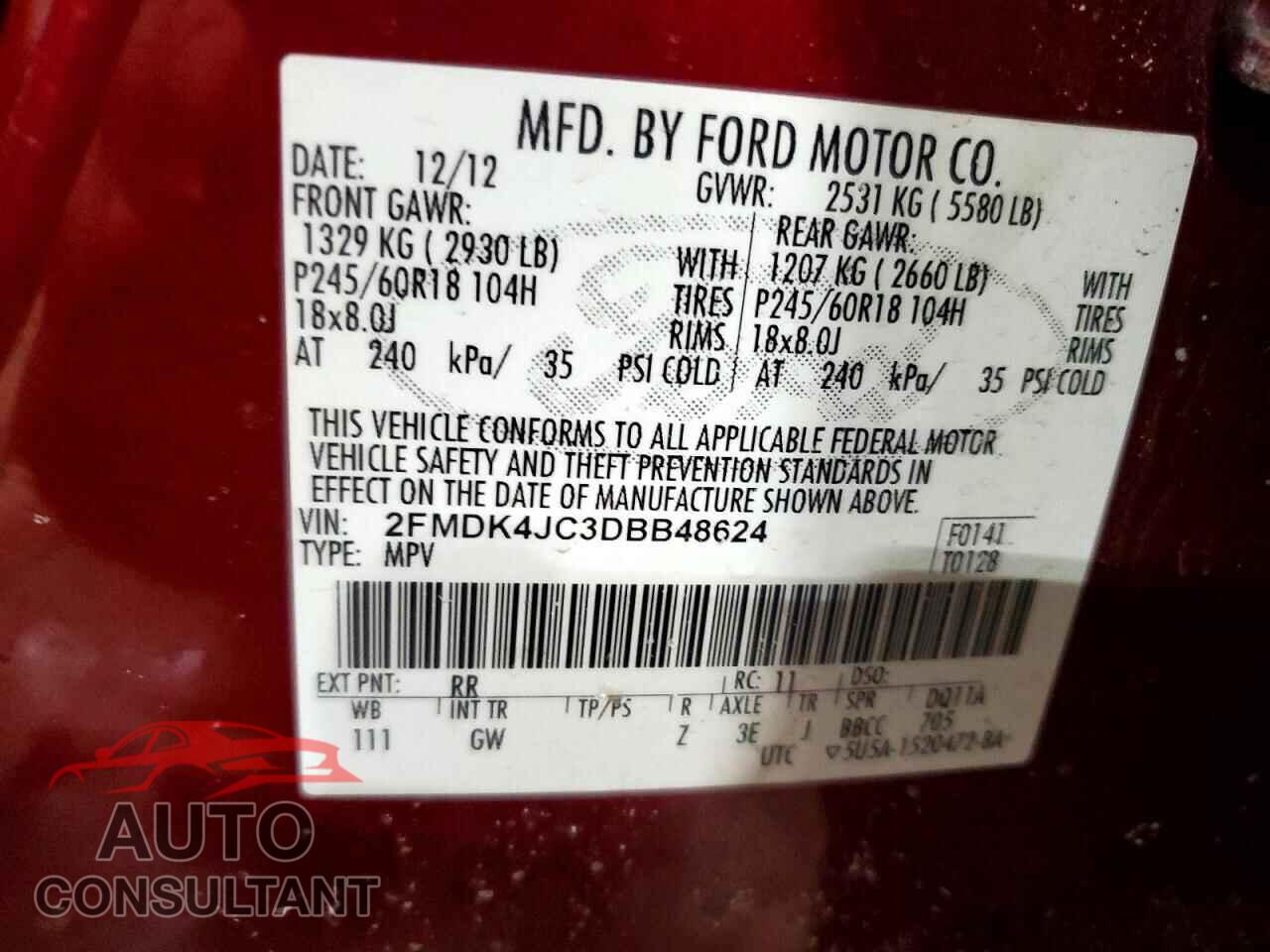 FORD EDGE 2013 - 2FMDK4JC3DBB48624