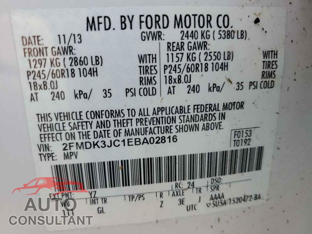 FORD EDGE 2014 - 2FMDK3JC1EBA02816
