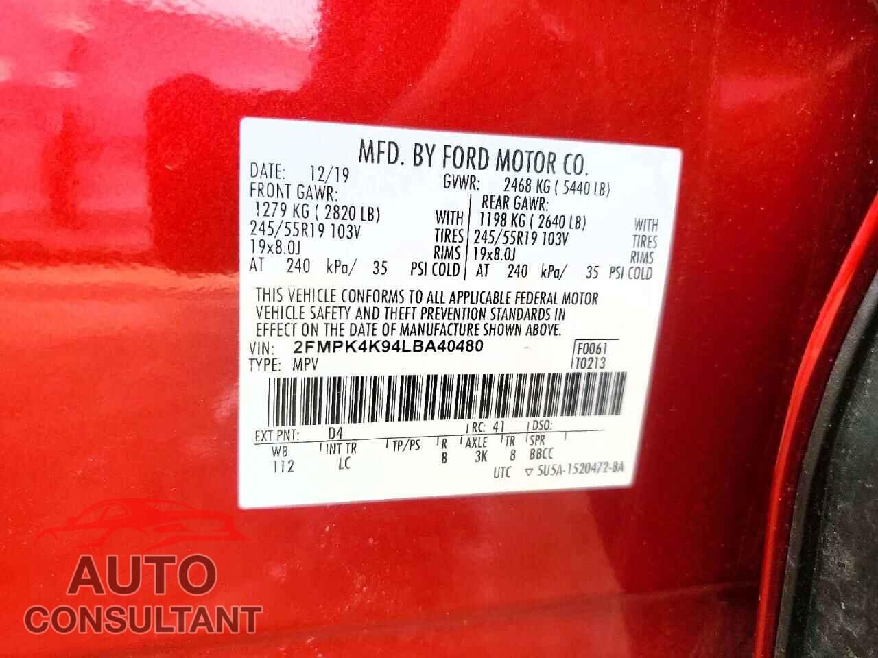 FORD EDGE 2020 - 2FMPK4K94LBA40480