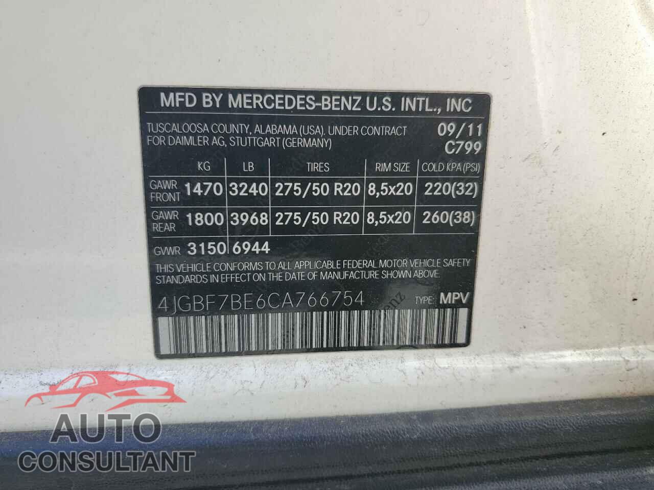 MERCEDES-BENZ GL-CLASS 2012 - 4JGBF7BE6CA766754