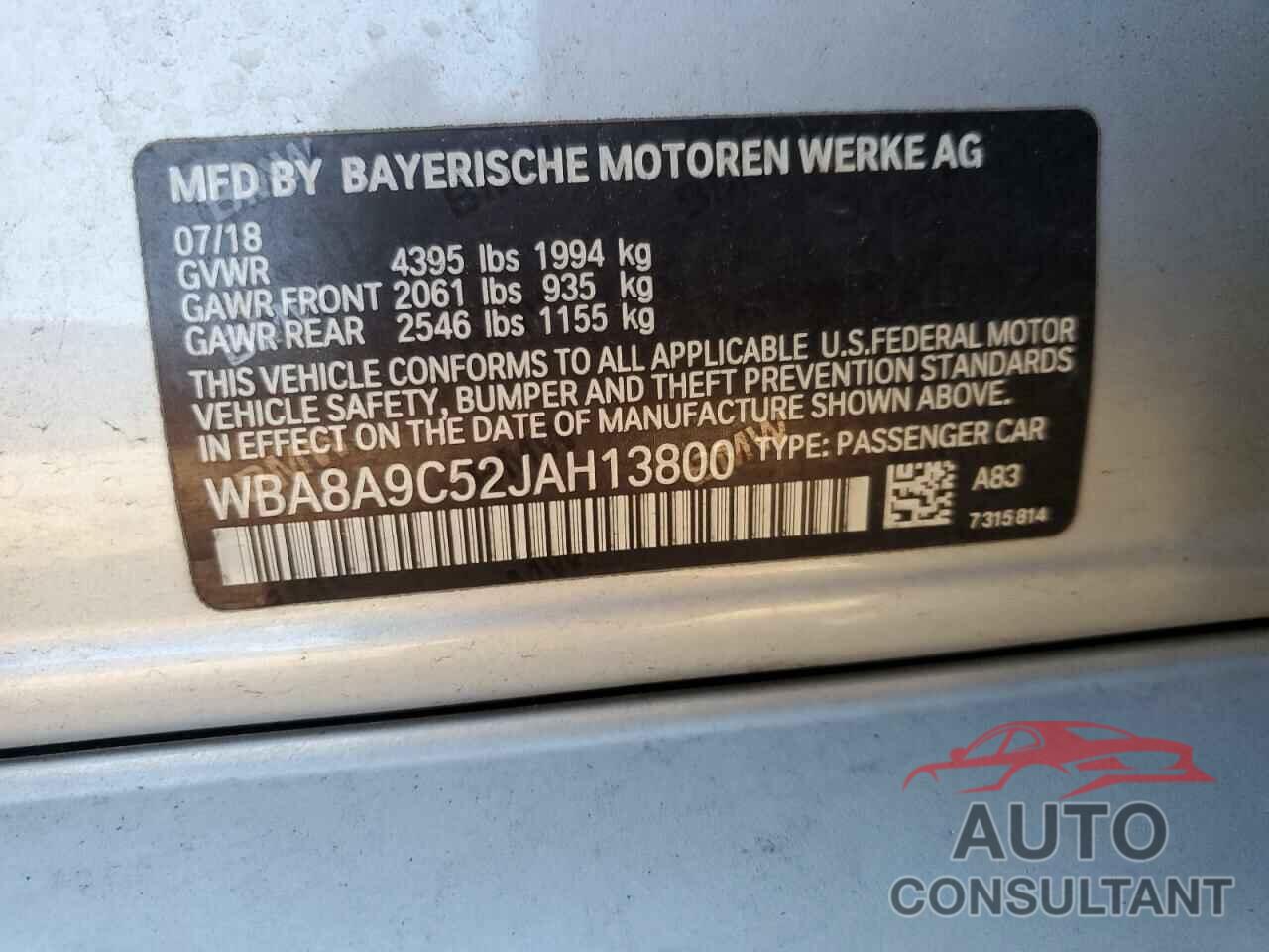 BMW 3 SERIES 2018 - WBA8A9C52JAH13800