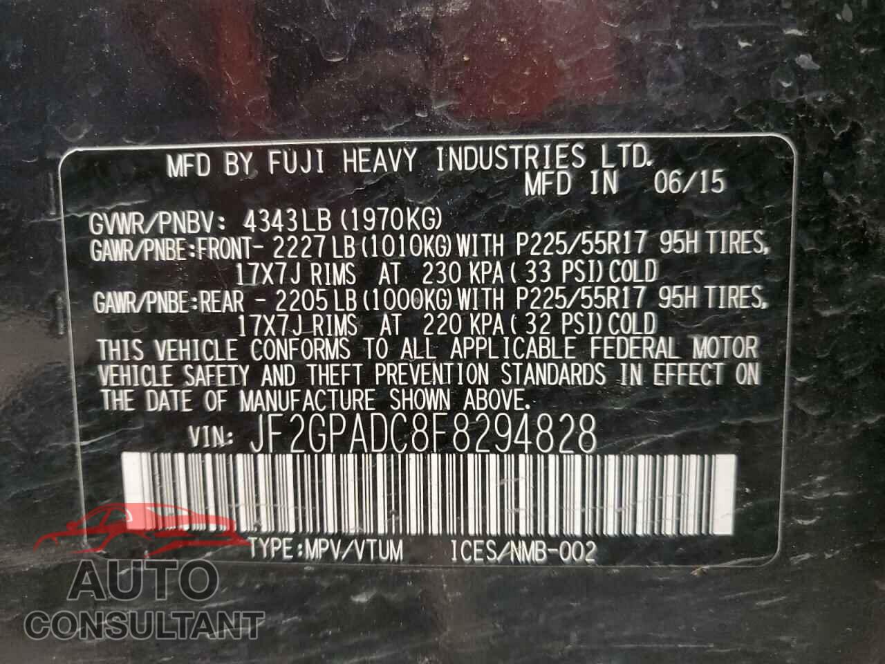 SUBARU XV 2015 - JF2GPADC8F8294828