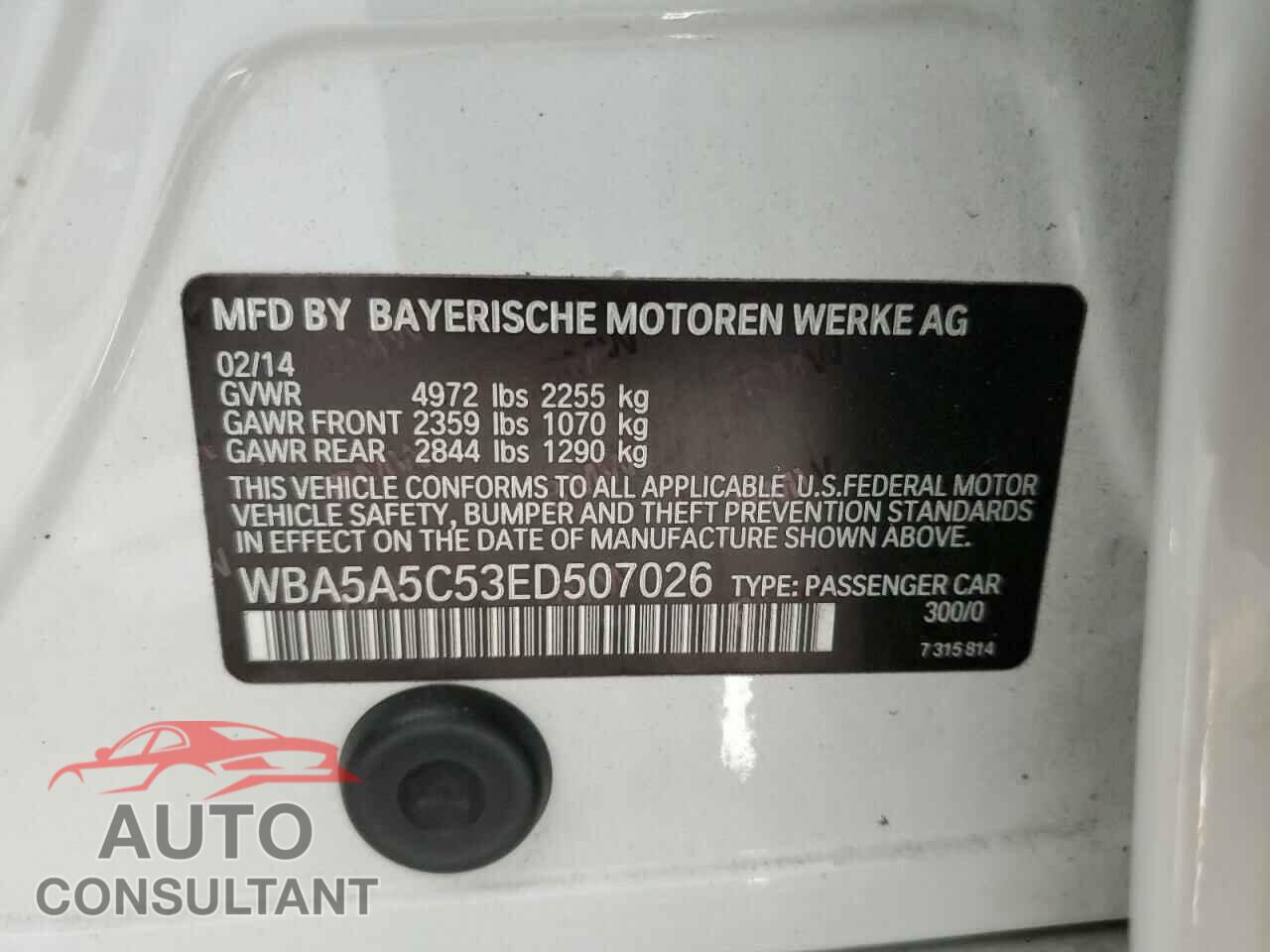 BMW 5 SERIES 2014 - WBA5A5C53ED507026