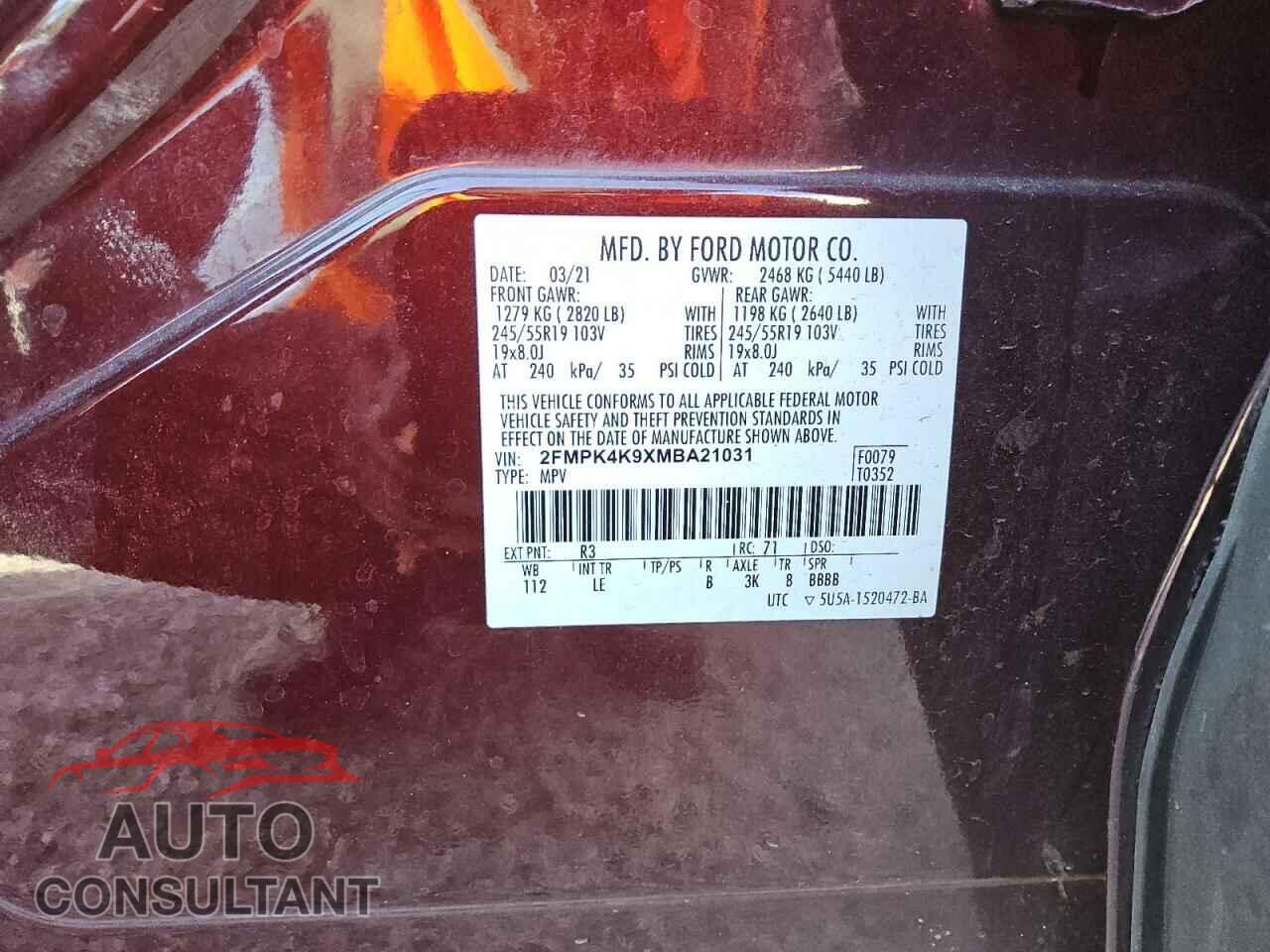 FORD EDGE 2021 - 2FMPK4K9XMBA21031