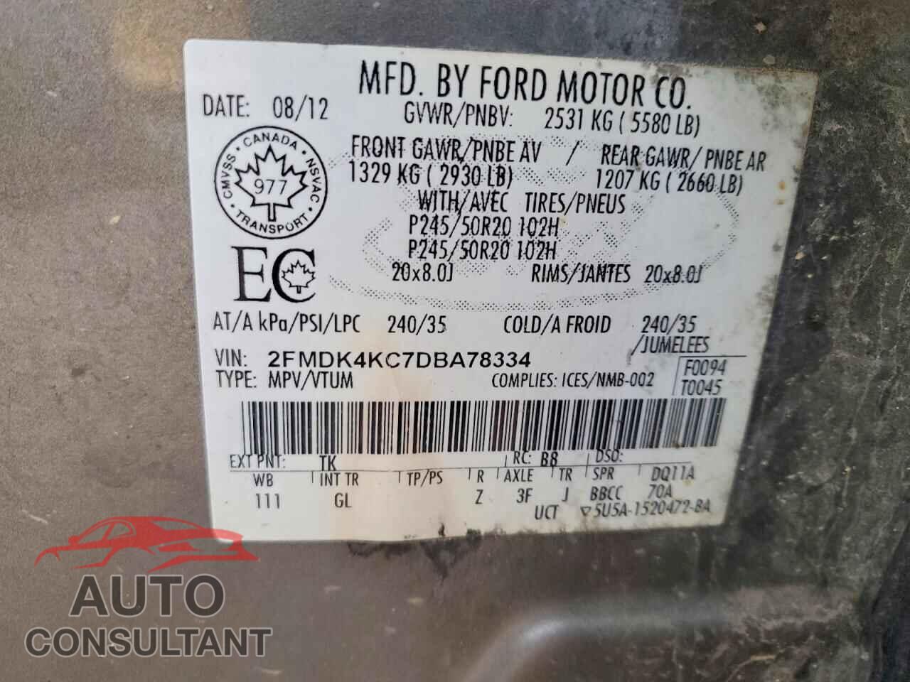 FORD EDGE 2013 - 2FMDK4KC7DBA78334