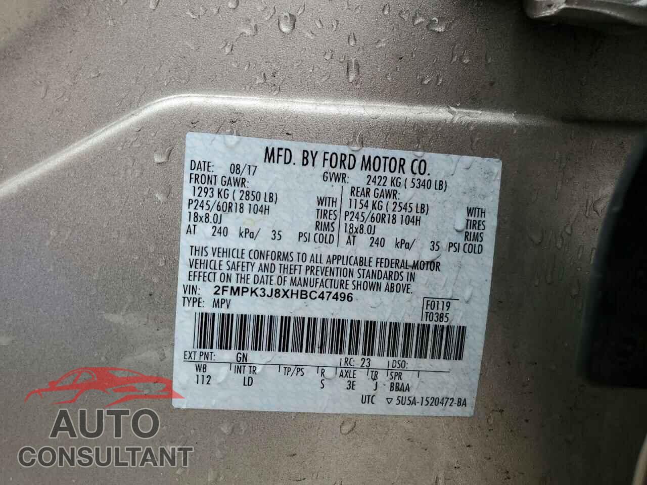FORD EDGE 2017 - 2FMPK3J8XHBC47496