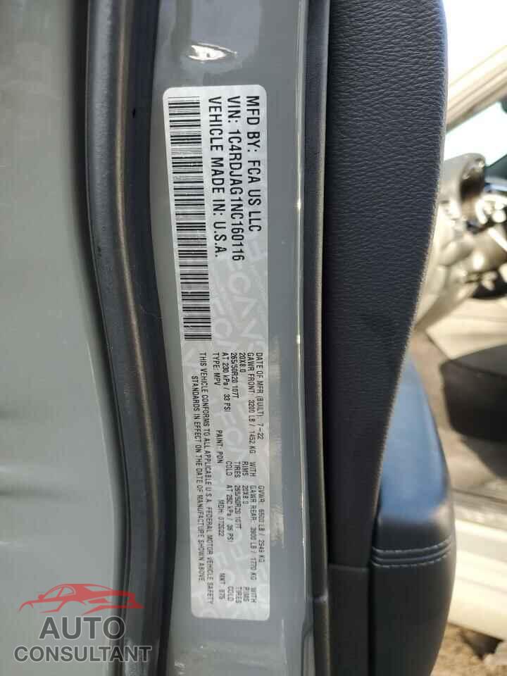 DODGE DURANGO 2022 - 1C4RDJAG1NC160116